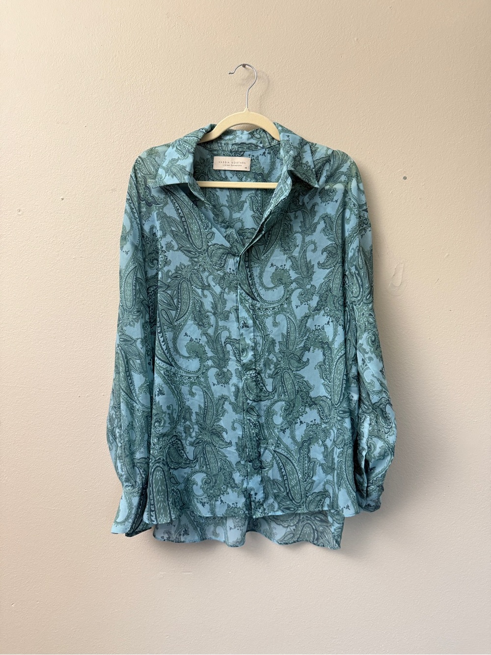 Vassia Kostara Blue Paisley Button-Front Blouse OS